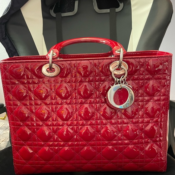 Dior Red Tote with Quilted Leather and Gold Hardware - Picture 2 of 7